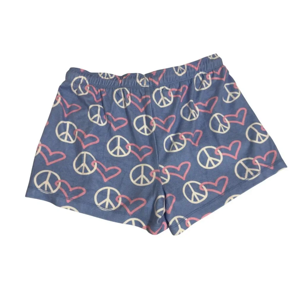 P.J. Salvage Peace & Love Lounge Set -‎ Blue Pink & White Hearts size small nwot